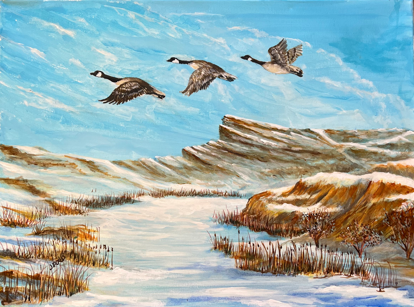ACRYLICS PAINTING - MIGRATING GEESE