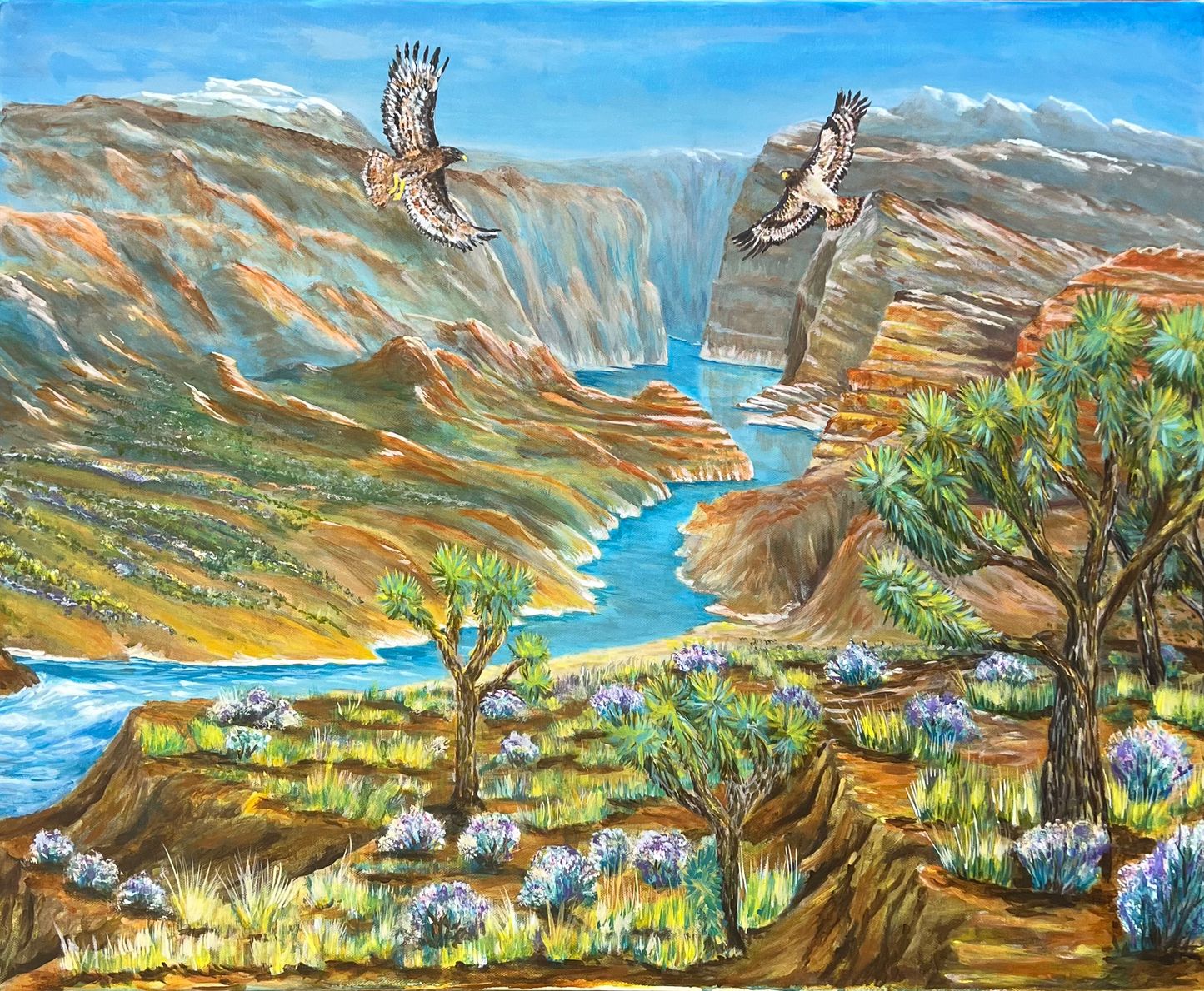 ACRYLICS PAINTING - GOLDEN EAGLES & CANYON