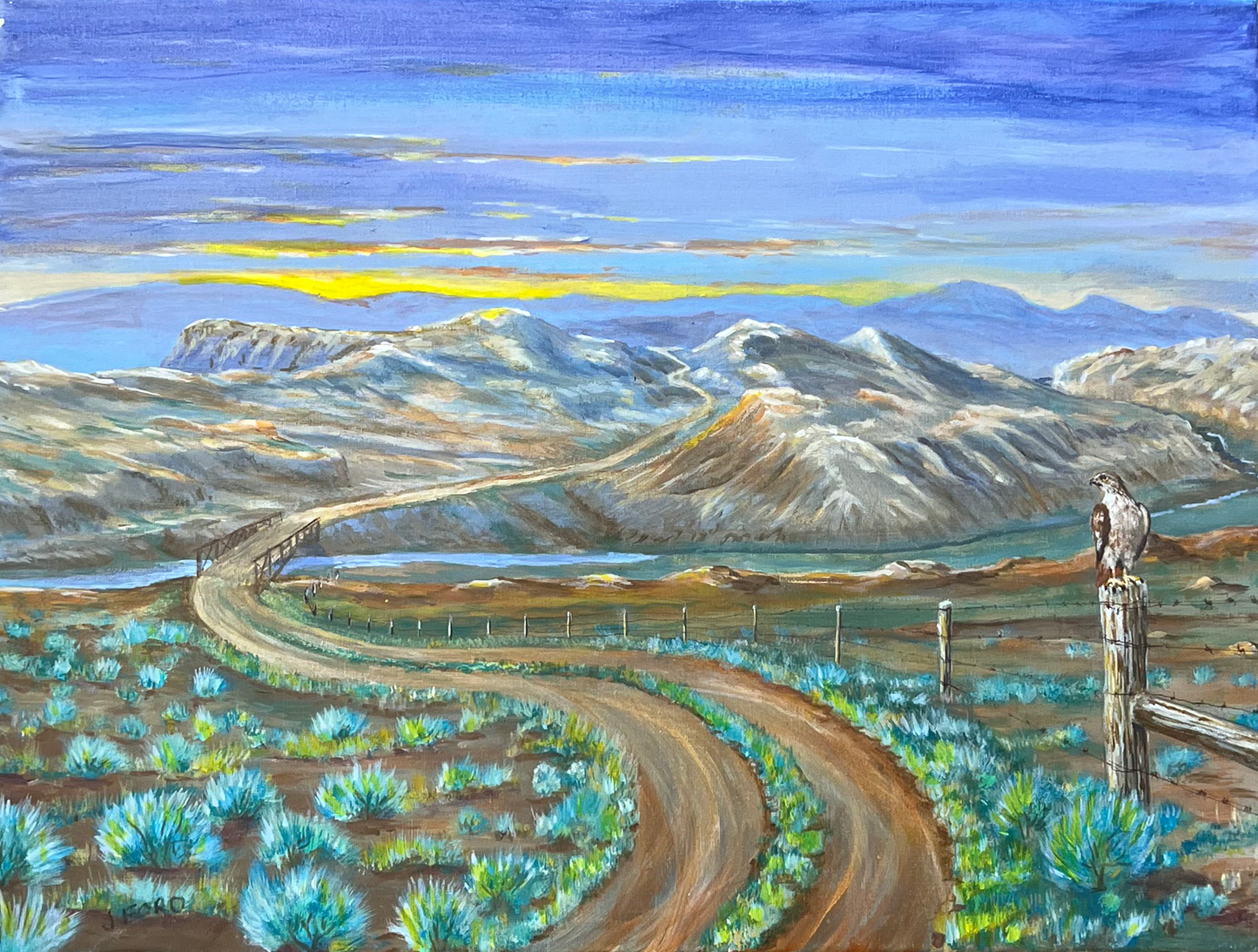 ACRYLICS PAINTING - HAWK & SUNSET