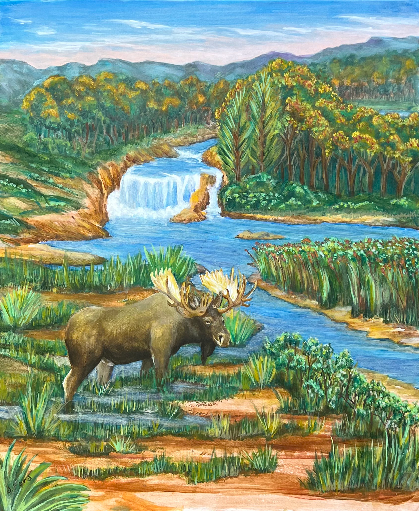 ACRYLICS PAINTING - MOOSE & RIVER