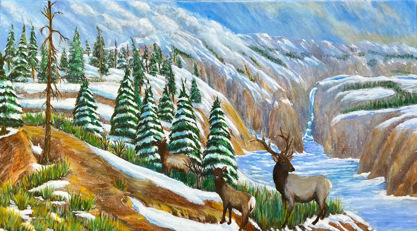 ACRYLICS PAINTING - WINTER CARIBOU