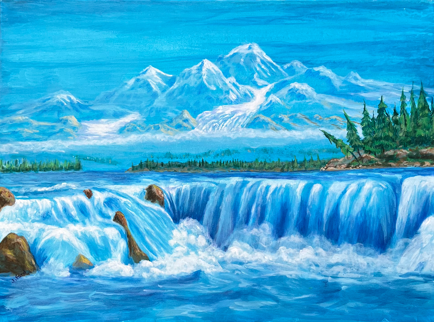ACRYLICS PAINTING - WINTER WATERFALLS
