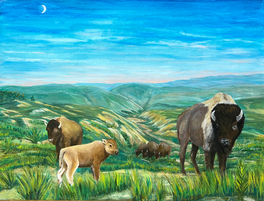ACRYLICS PAINTING - BISON & CALF