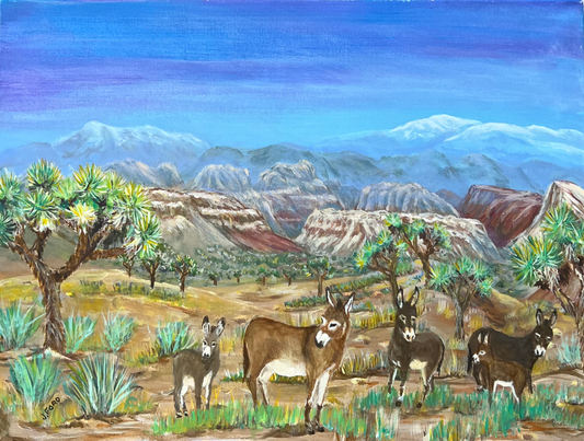 ACRYLICS PAINTING - BURROS IN RED ROCK CANYON