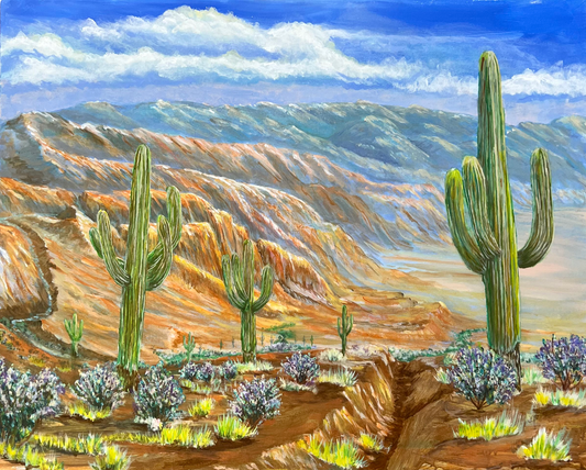 ACRYLICS PAINTING - CACTI & MOUNTAIN CHAIN