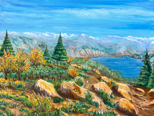 ACRYLICS PAINTING - GROUNDHOG & LAKE