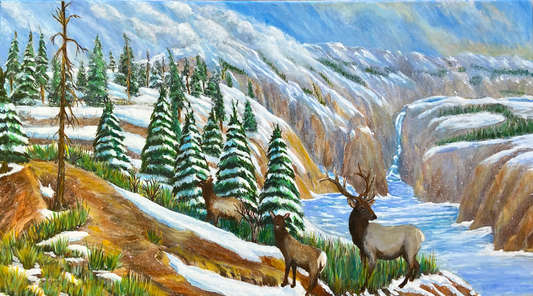 ACRYLICS PAINTING - WINTER CARIBOU